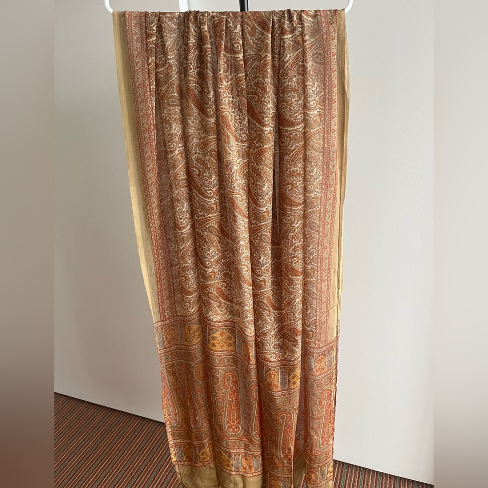 Ritu KUMAR style paisley large 100% silk Dupatta scarf wrap beige black rust